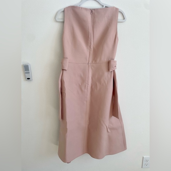Valentino Light Blush Pink V neck Bow tie waist Virgin wool A line mini dress 4 - Picture 6 of 10